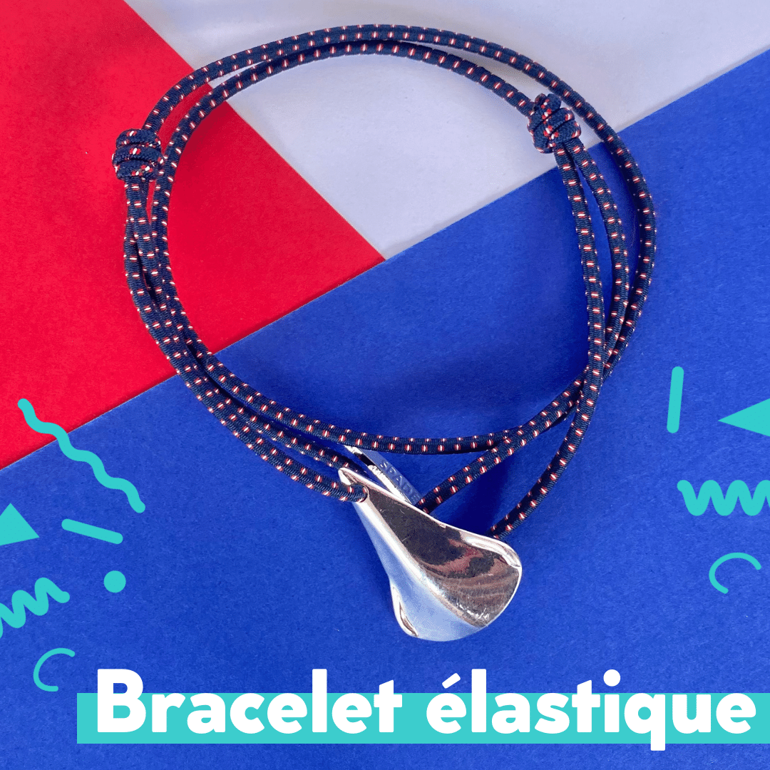 Bracelet homme ancre - élastique bleu/rouge et argenté